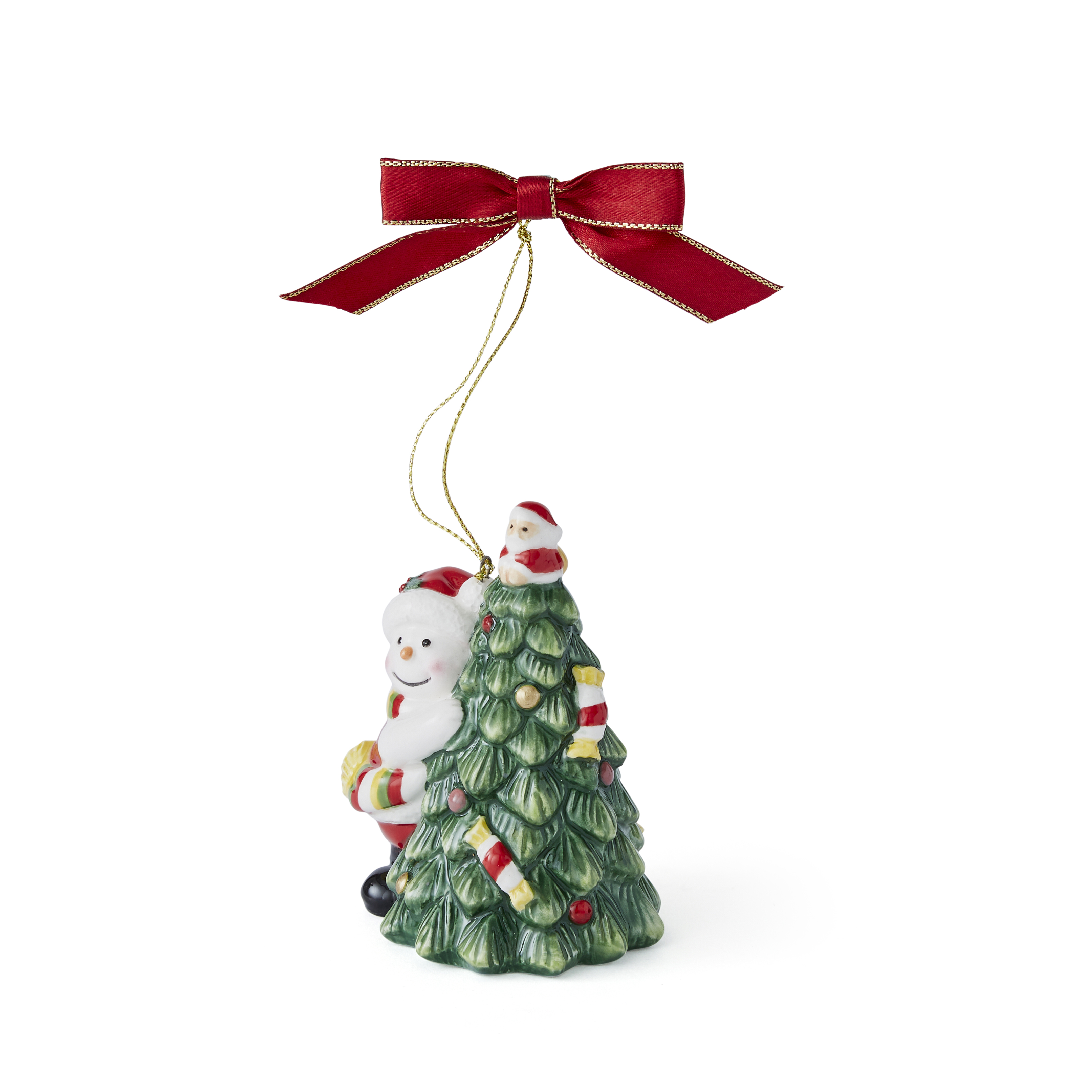 Christmas Tree Hugging Snowman Ornament image number null